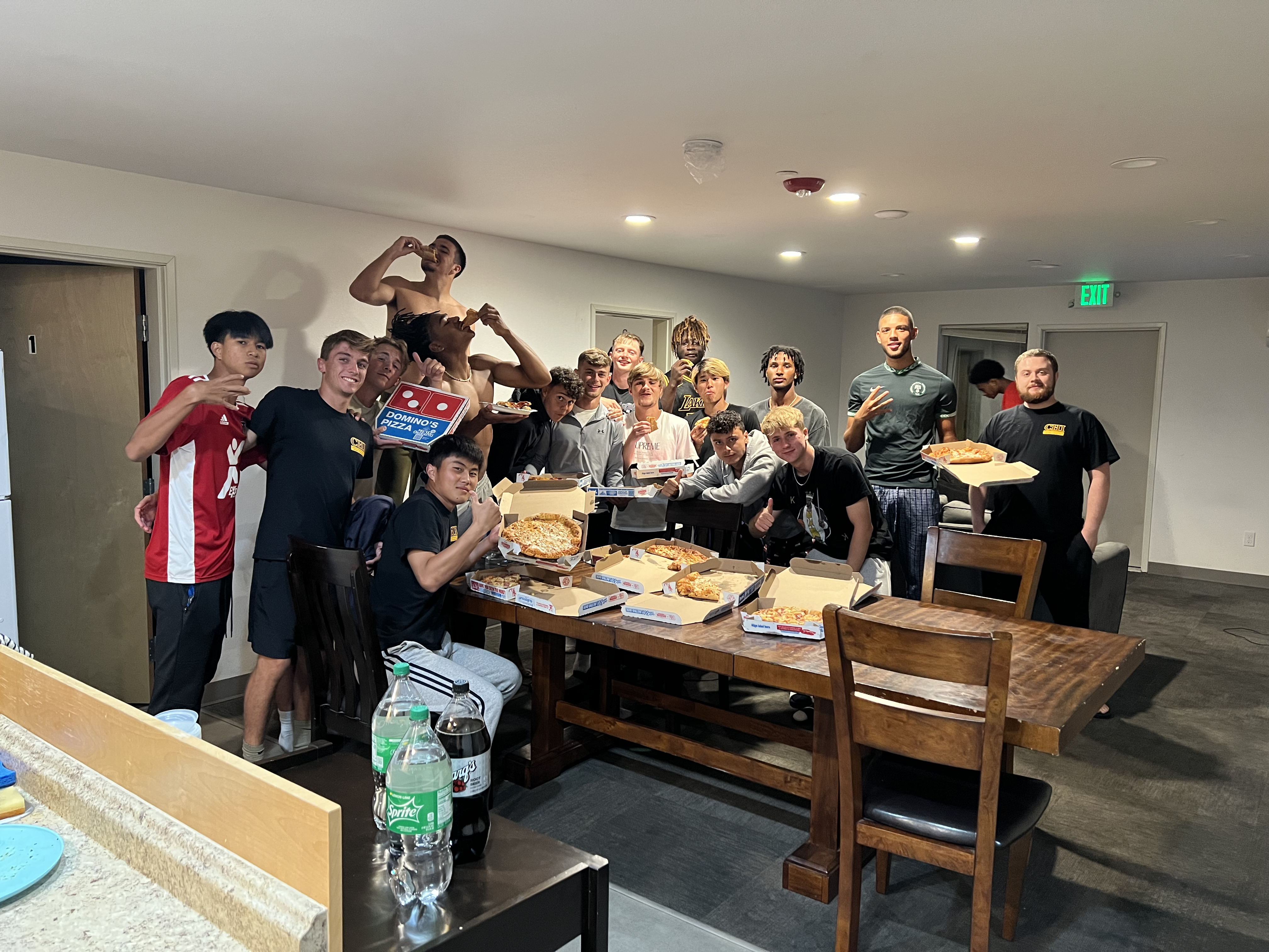 Men's cleaning contest pizza party