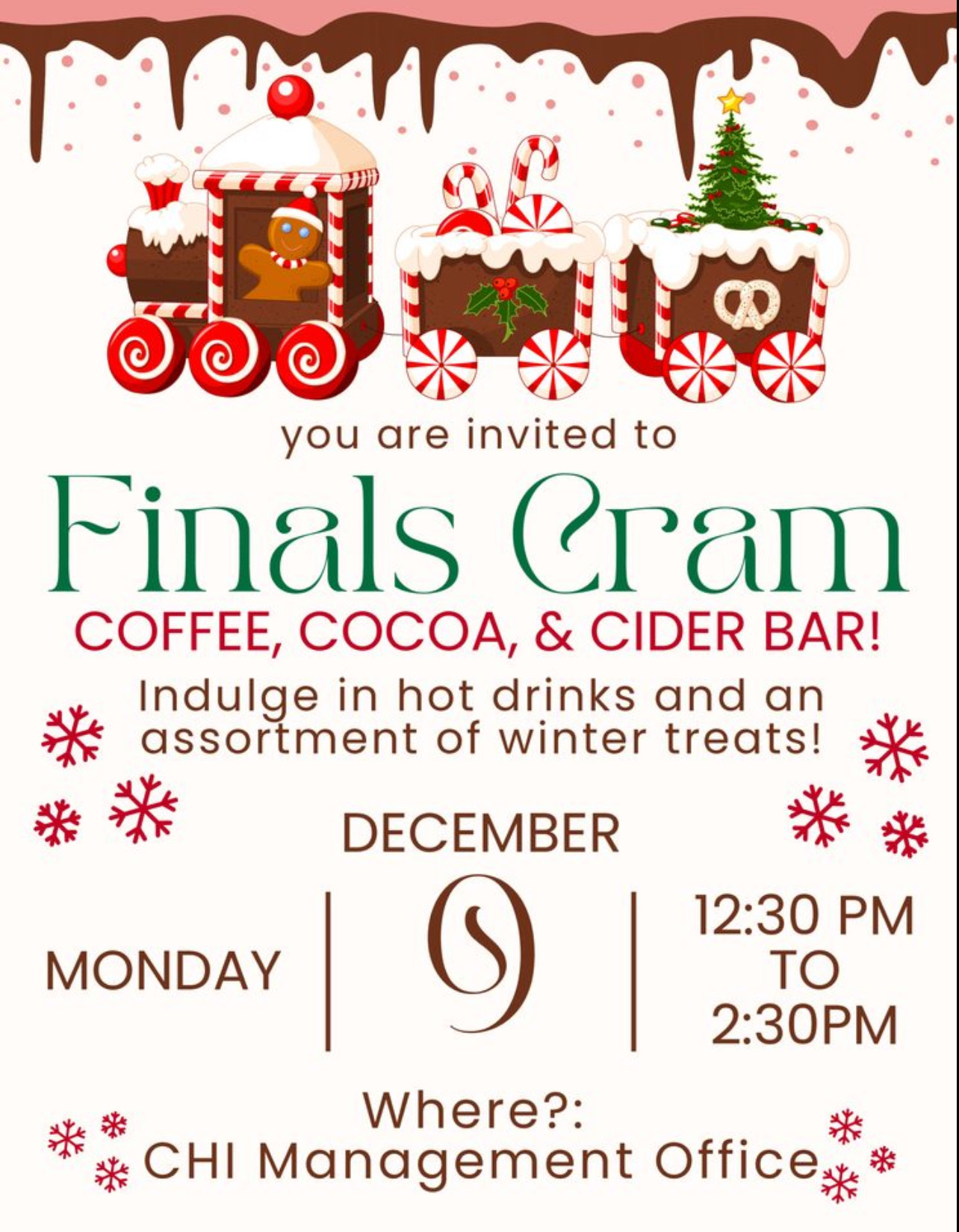 The poster giving details of the Finals Cram event.